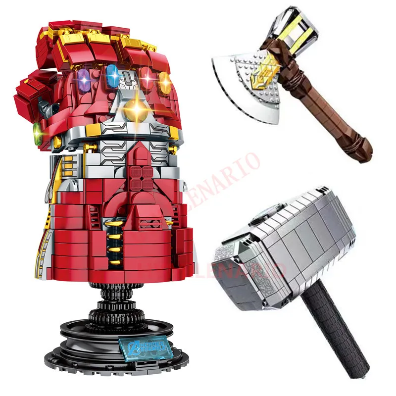 

2019 Marvel Avengers Super Heroes Iron Man Infinite Gloves Thor Storm Axe Captain America Hammer Building Blocks Bricks Kits Toy