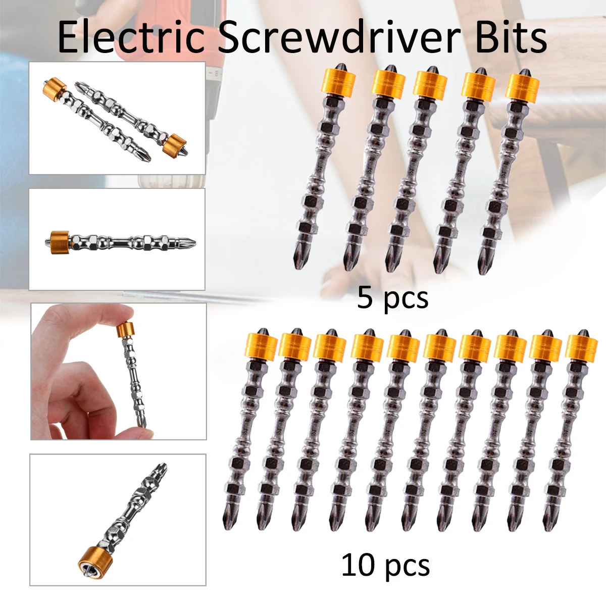 65mm Phillips Electric Screwdriver Bit Set PH2 Double Head Hex Shank With Magnetic Ring Electric Drywall Screws 5/10pcs/set