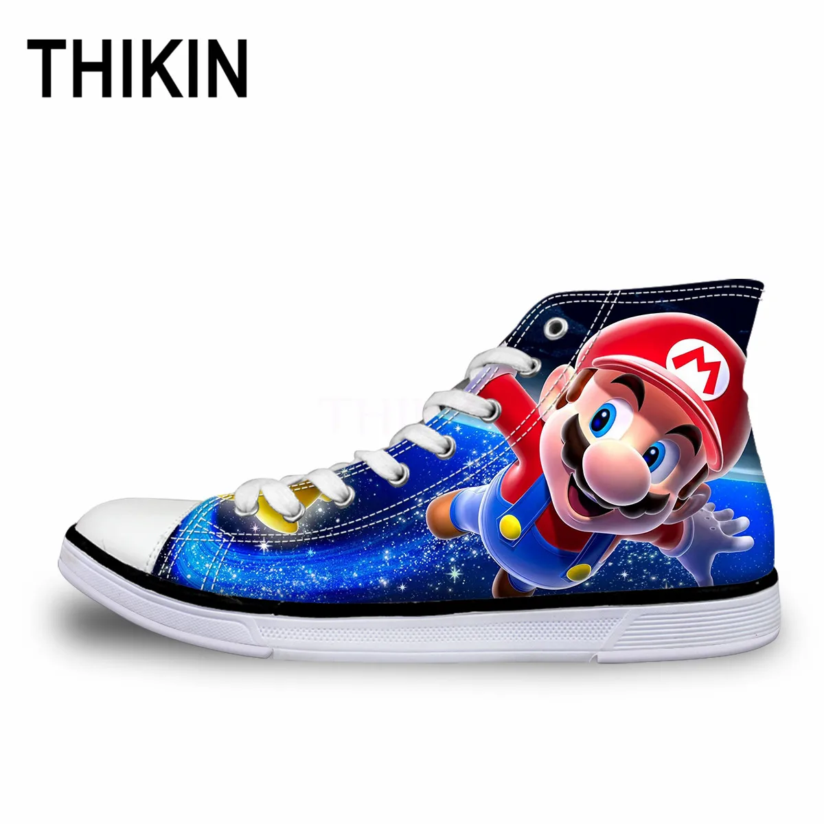 THIKIN Super Mario печати с высоким берцем Для мужчин Туфли без каблуков парусиновая обувь для отдыха Мода Мультфильм, дышащая мужская Подростковая Студенческая обувь Обувь на плоской подошве на шнурках - Цвет: as picture