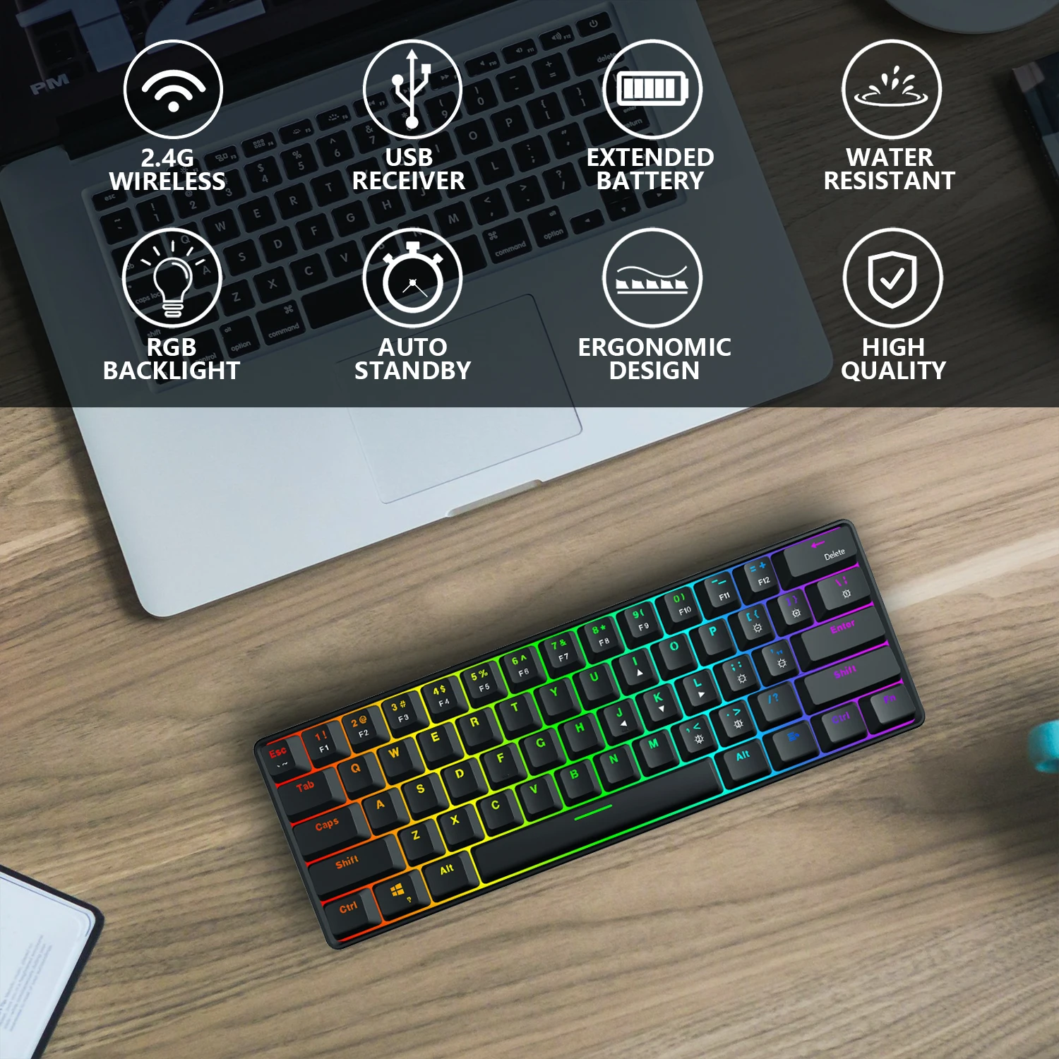 Redthunder Rechargeable Wireless 60 Mechanical Keyboard, True Rgb