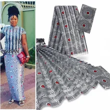 New 2yards chiffon with 4yards silk soft material fabric lady african nigerian wedding dress garment ankara real silk printed