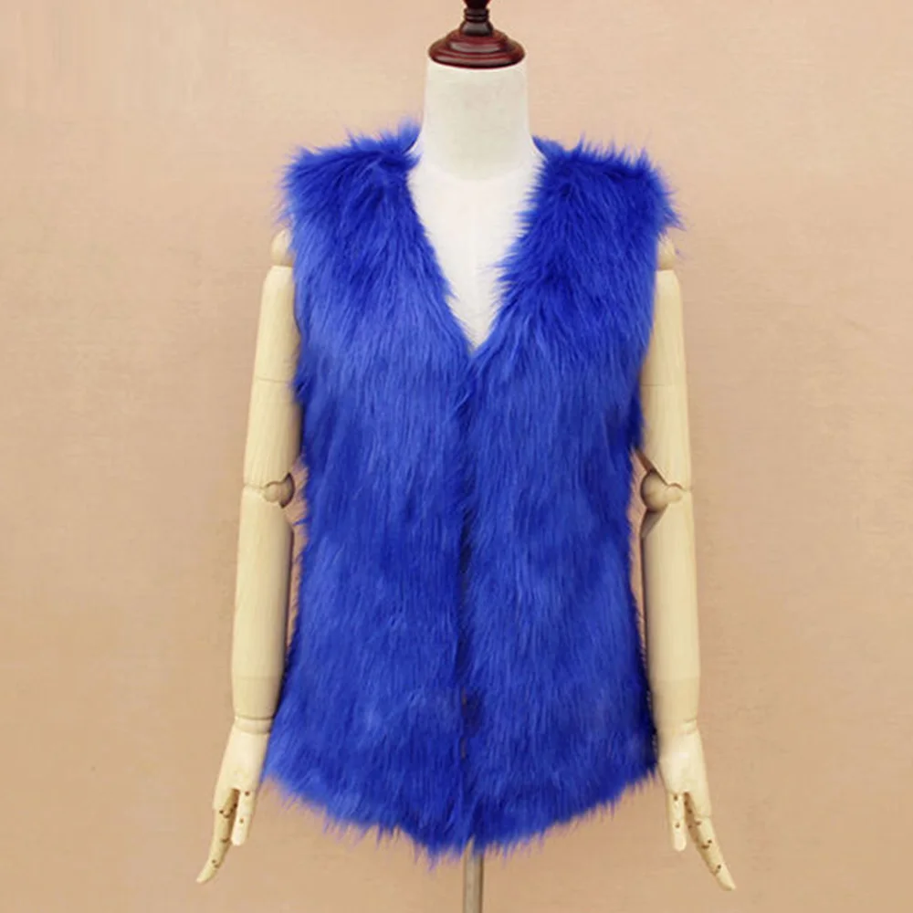 Женский модный тонкий длинный жилет из искусственного меха без рукавов с v-образным вырезом, куртка и куртка для женщин, верхняя одежда размера плюс PC046 - Цвет: blue