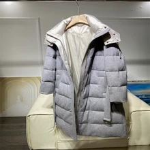 

Women's Winter Jackets 2021 Medium Length Women's Down Coat Blended Parkas Wool Gray Coats Woman Winter Hooded Down Jacket Soft