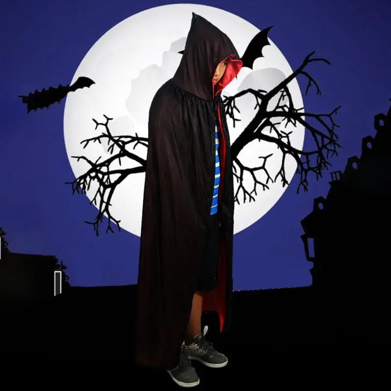 Unisex Halloween Witch Cloak Reversible Double Layer Vampire Cosplay Hooded Cape