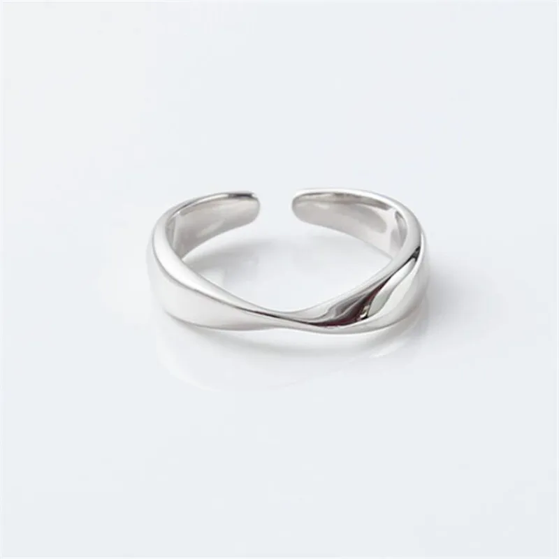 

New Simple Personality Irregular Twist Fashion 925 Sterling Silver Jewelry Smooth Surface Wave Opening Rings SR467