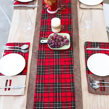 

New Christmas Style Table Runner Red Burlap Black Plaid Reversible Table Runner For Christmas Party Home Table Decoration