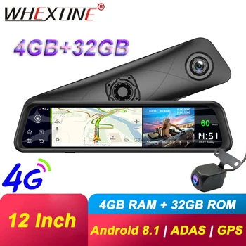 

WHEXUNE 12 inch Car Mirror Android 8.1 dvr Dash Camera 1080P dual len camera wifi GPS Navigation ADAS Remote car video 4GB+32GB