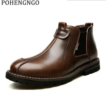 

Spring Winter Men Chelsea Boots Genuine Leather Wedding Oxford Shoes Punk Style Men Warmth High-top Cowboy Motorcycle Boots