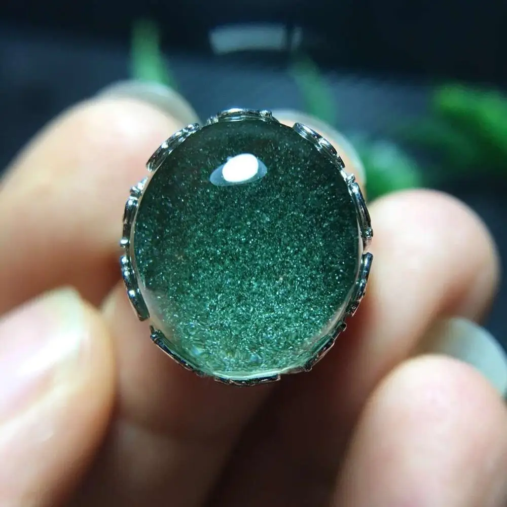 

Natural Green Phantom Quartz Crystal Woman Man Oval Bead Adjustable Ring 16x14mm Clear AAAAA Lucky AAAAA Fashion Ring