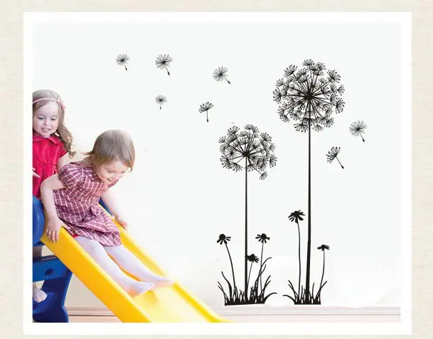 

large black dandelion flower wall stickers home decoration living room bedroom furniture art decals butterfly murals