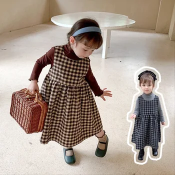 

children clothing autumn 2020 new baby girl grid sleeveless dress