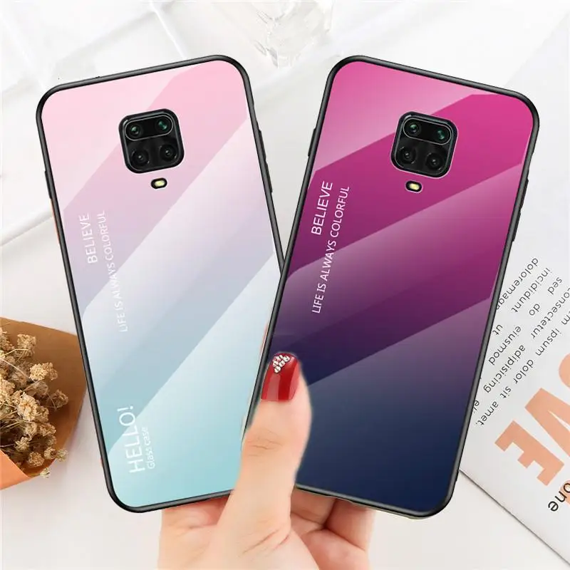 Градиентный чехол для Xiaomi Mi 10 10Pro Redmi 9A Note 9S Note9 Pro 9Pro Max закаленное стекло 9