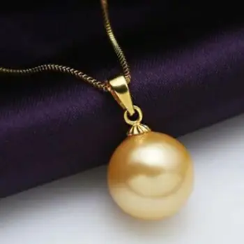 

Fashion 16MM Natural Yellow Shell Pearl Pendant Necklace 17''