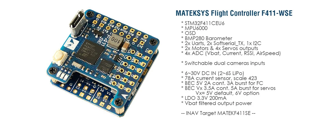 Оригинальные системы Matek F411-WSE STM32F411CEU6 Контроллер полета Встроенный OSD 2-6S для RC самолета фиксированное крыло