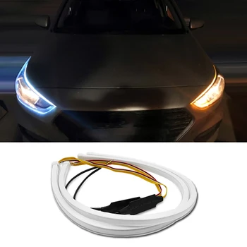

2pcs Ultrafine DRL 45cm 60cm Daytime Running Light Flexible Soft Tube Guide Car LED Strip White Yellow Turn signal Waterproof
