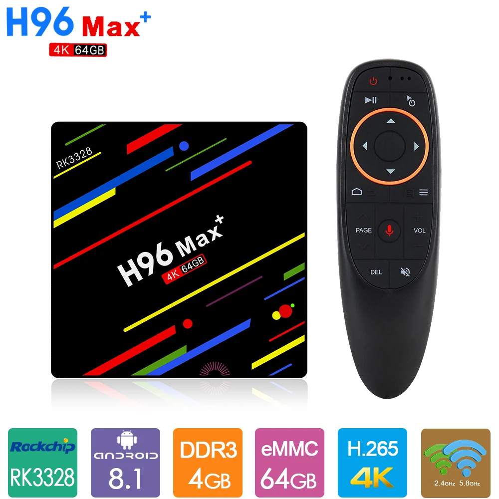  H96 MAX+ TV Box Android 9.0 Smart TV Box with G10 Voice Air Mouse 4GB 64GB Rockchip RK3328 H.265 4K