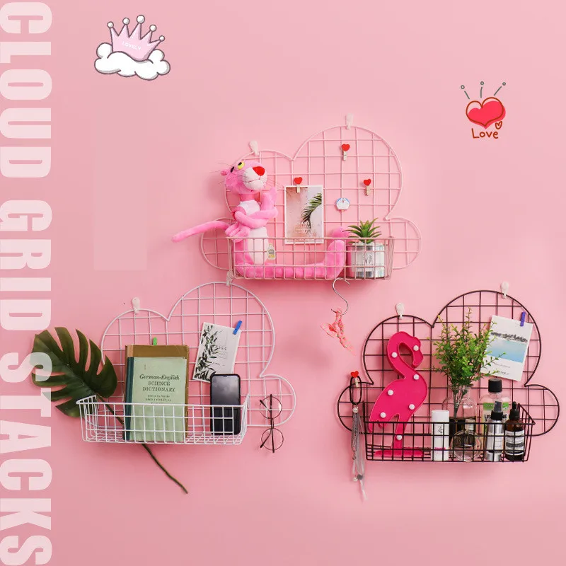 

Creative Metal Storage Rack Iron Mesh DIY Grid Wall Hanging Photos Pictures Postcard Holder Multifunctional Decoration Shelves