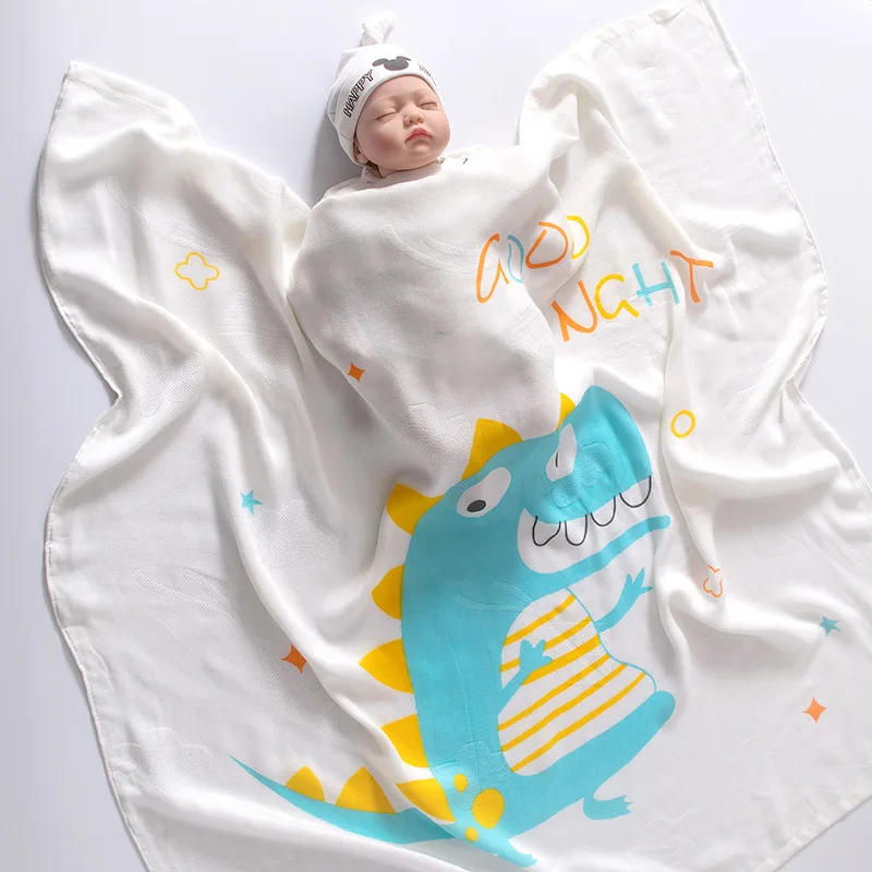 2-Layer Bamboo Fiber Baby Blanket Soft And Breathable Baby Blanket Cartoon Single Flower Children Bath Towel