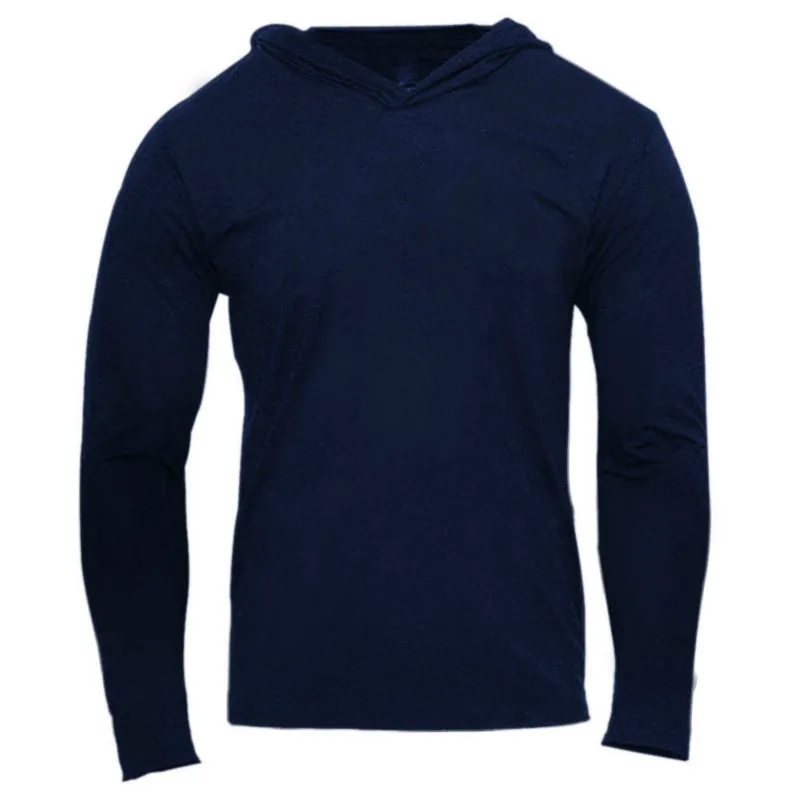 navy blue Новые рубашки с длинным рукавом, толстовки для фитнеса, Быстросохнущий пуловер, однотонная мужская одежда с капюшоном, черная толстовка, мужская одежда - Цвет: navy blue