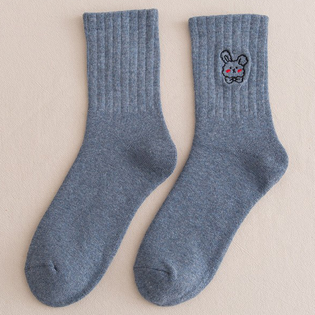 Rabbit Printed Crew Socks Women Lolita Harajuku Thick Winter Warm Floor Plush Socks Japanese Fashion Cartoon Funny Sock
