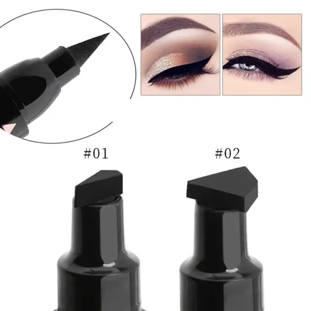 QIC Double headed Seal Eyeliner Liquid Makeup Pen Waterproof Lasting Cat Eye Liner Stamp Black 2