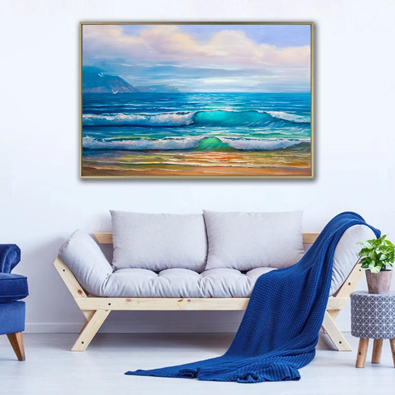 Beach Wave Oil Canvas Stampato Pittura Seascape Wall Art Poster E Stampe Pittura Decorativa Soggiorno