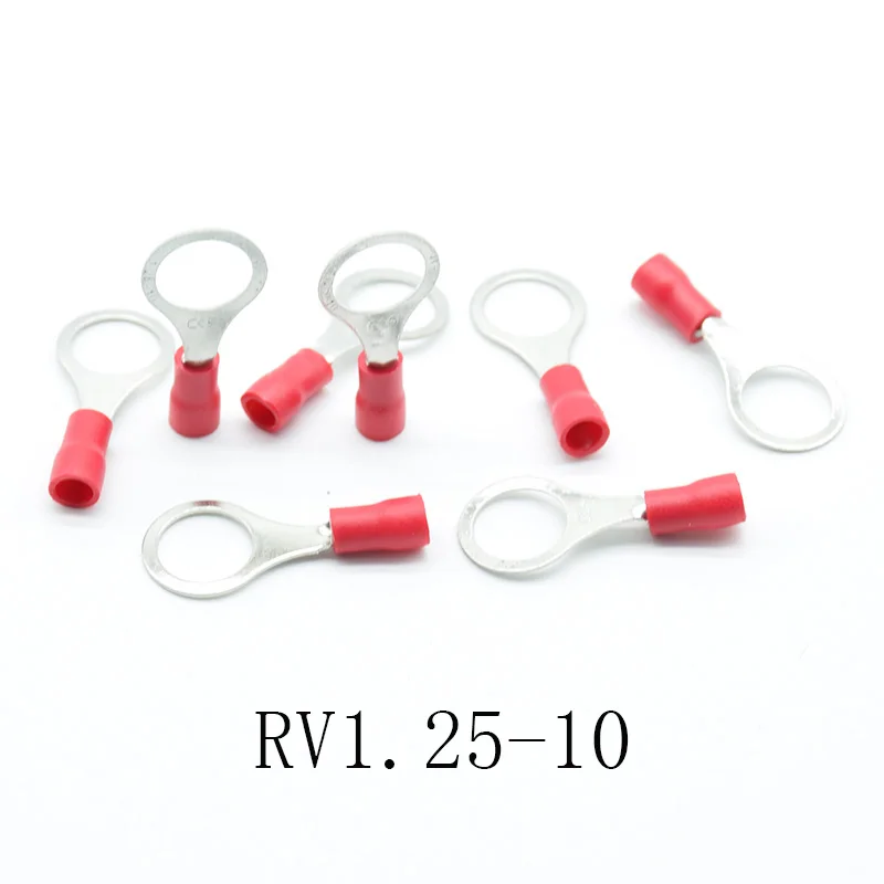 50 шт. красный RV1.25-3 4 5 6 8 10 12 кольцо изолированный провод разъем Электрический обжимной клеммный кабель провода соединитель AWG - Цвет: 50 RV1.25-10