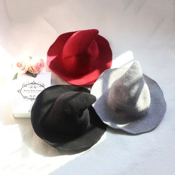 

Halloween Wizard Hat Solid Color Kinitted-Wool Hats For Halloween Party Masquerade Cosplay Costume Halloween