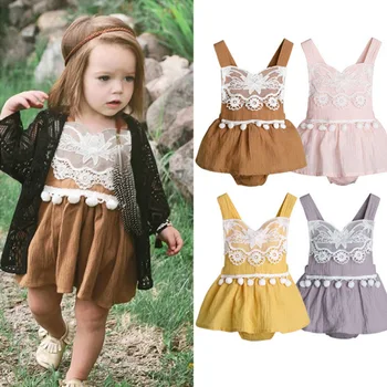 

Newborn Infant Baby Girl Clothes Sleeveless Lace Bodysuit Linen Jumpsuit Playsuit Outfit Children Summer Clothing