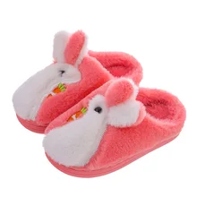 

Lovely Rabbits Children Cotton Slippers Boys and Girls Home Non-slip Indoor Slippers Winter Purple Flat Kids Fashion Indoor Shoe