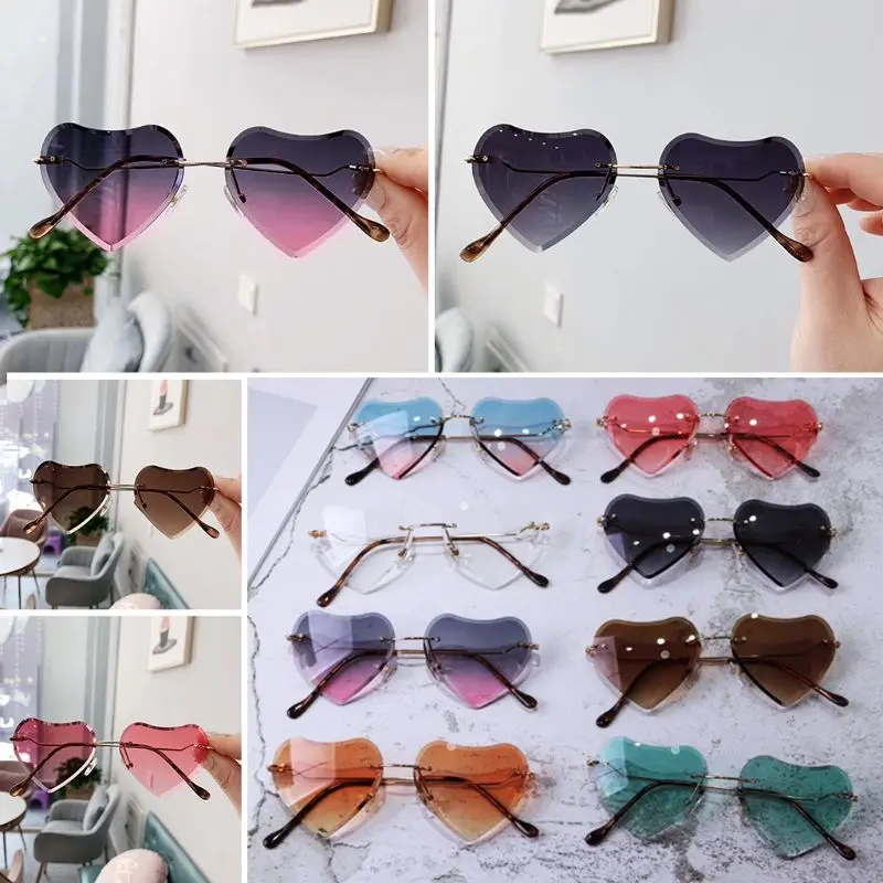 New Kids Rimless Sunglasses Girls Baby LOVE Heart Shape Sun Glasses Shades C6UD