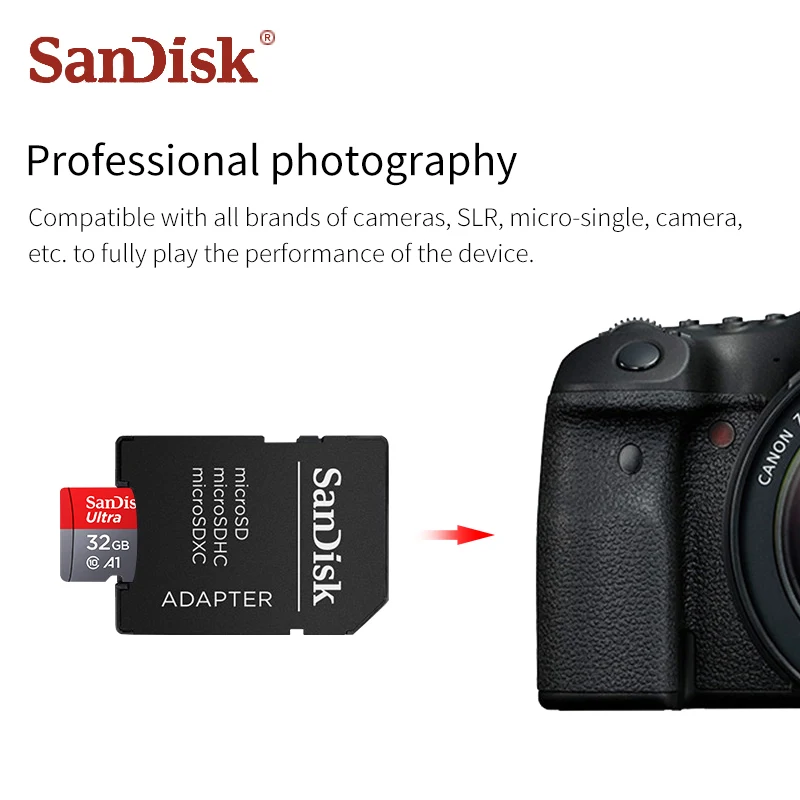 Двойной Флеш-накопитель SanDisk A1 Class 10 карта памяти micro sd 256 ГБ 200 ГБ 98 МБ/с. micro sd 128 ГБ tf card 64 Гб оперативной памяти, 32 Гб встроенной памяти, 16 Гб флэш-памяти мини-карты Бесплатный адаптер