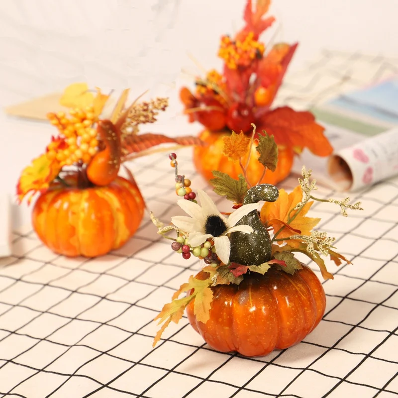 

15cm Artificial Pumpkins Maple Leaf Pomegranate Table Home Decor House Prop Autumn Fall Harvest Thanksgiving Halloween Decor