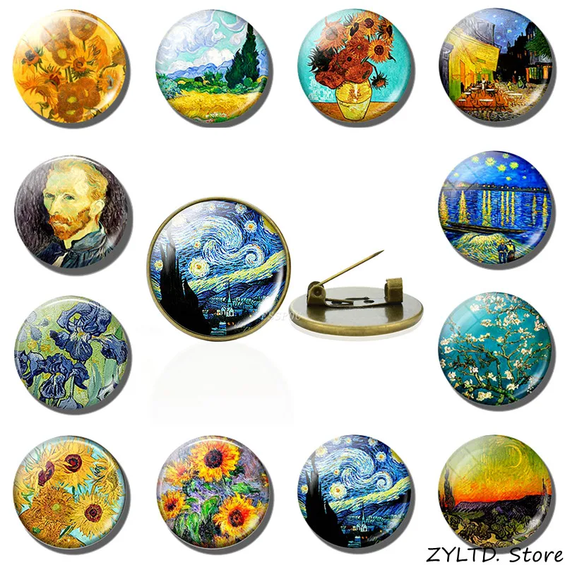 Картина маслом Ван Гога брошь в виде подсолнуха булавка стеклянный купол