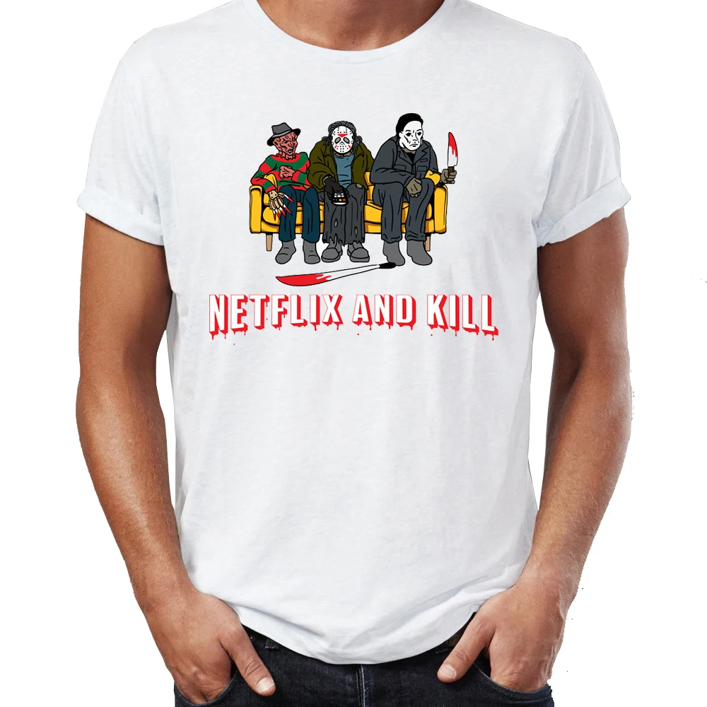 

Men's T Shirt Netflix And Kill Funny Horror Jason Michael Myers Funny Meme Awesome Artwork Printed Tee