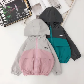 

WLG boys girls jackets kids autumn letter printed patchwork hooded long sleeve coat baby fashion all match outerwear
