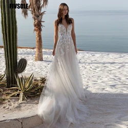 Country Beach Wedding Dress 2021 Tulle A Line Princess Wedding Gowns Backless Gilrs Formal Vestidos De 15 With Spaghetti Straps