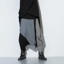 Осенние лоскутные шаровары с низкой слонкой, штаны Мужская модная уличная одежда, большие размеры, свободные штаны в стиле хип-хоп, мужские брюки для бега