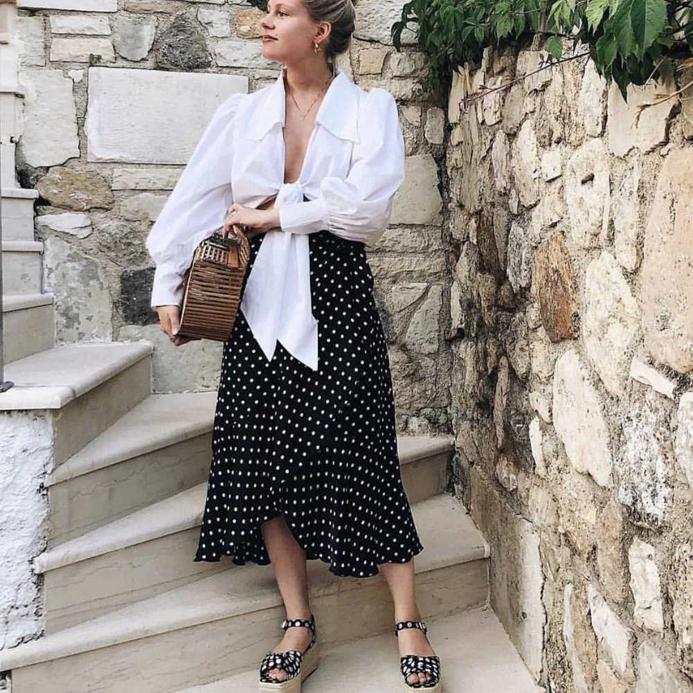 Модные сексуальные женские летние Boho лук v-образным вырезом повседневные свободные длинные фонарики с пышными рукавами оверсайз футболка повязки Обрезанные облегающие Топы