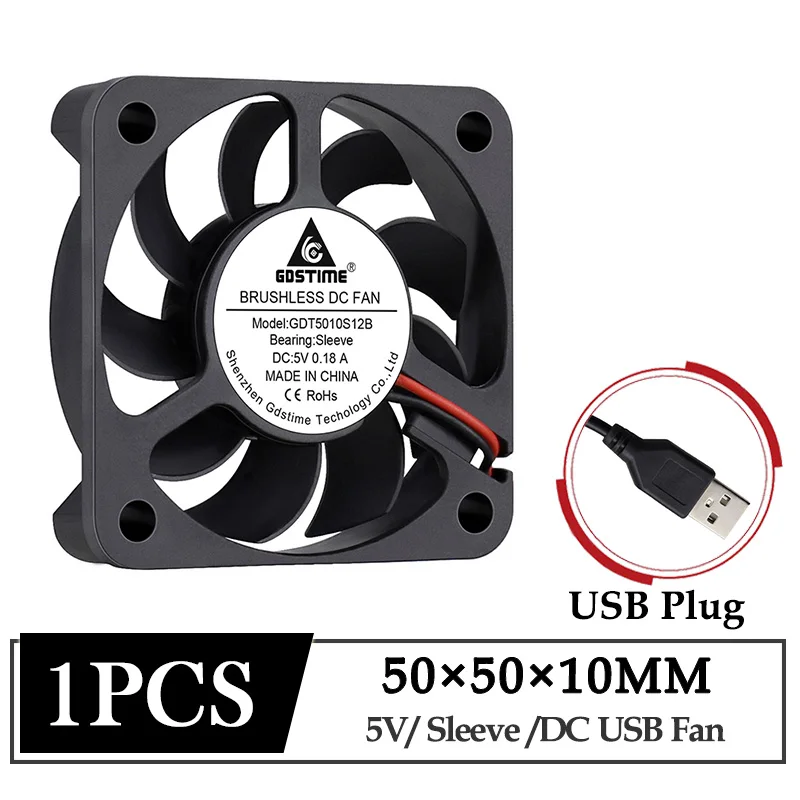 

1Pcs Gdstime DC 5V USB Fan 50MM x 10MM 50mm Mini Axial Brushless Cooler Fan 5cm 50x10mm PC Laptop Computer Cooling Fan