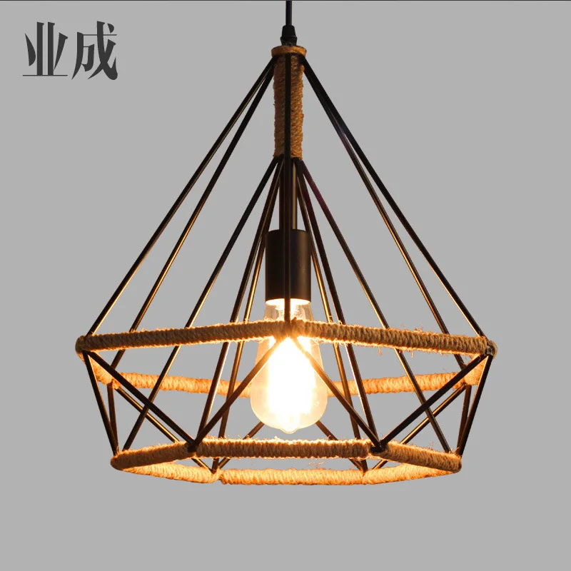 

Diamond Birdcage Chandelier American-Style Industrial Iron Art Bar Chandelier Nordic Hemp Rope Cool Retro Creative Home Improvem