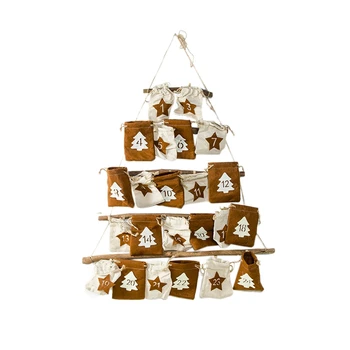 

Christmas Countdown Calendar Burlap Advent Calendars Rack with Hanging Bag Candy Gift Bags DIY Xmas Countdown Christmas Decorati