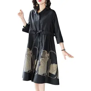 New 2022 Spring Summer Women's Dresses Loose Trench Coat Women Dress Sundress Mid-Length Elegant Black Shirt Dress Vestidos