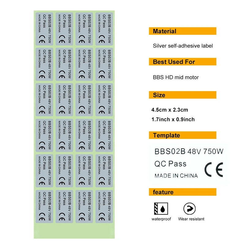2*pcs 48V 750W Mid Drive Motor Stickers Self-adhesive Label Waterproof BBS02B Stickers suitable for BBSHDMid motor