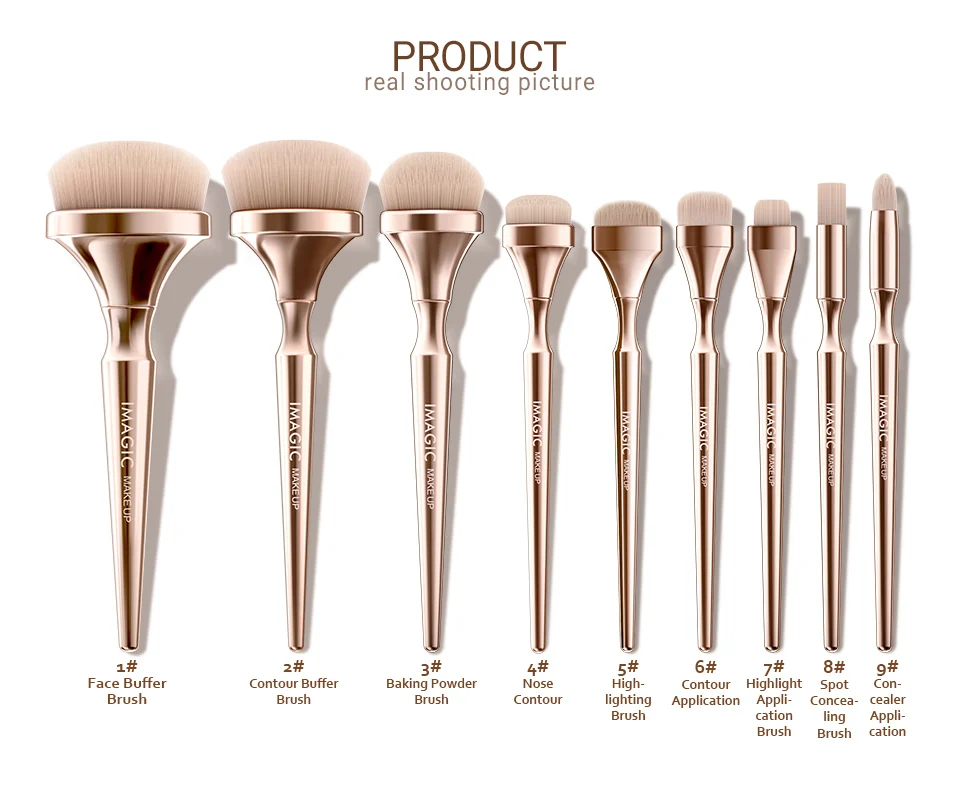 IMAGIC 9pcs/set Makeup Brushes Kit Soft Nylon Hair Partij Blending Brush Metallic Handle Profesional Oogschaduw Tools Set