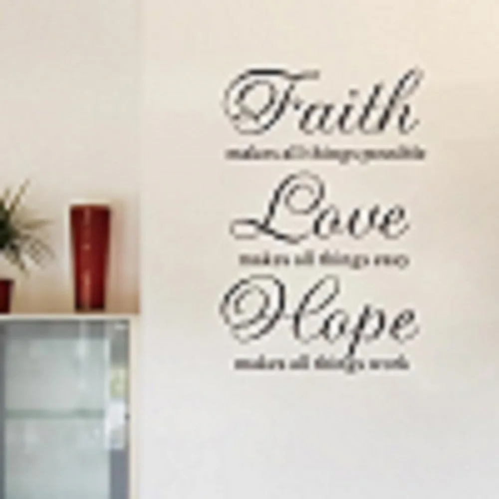 Hot Sale Faith Love Hope Living Room Bedroom Wall Sticker Wholesale Can