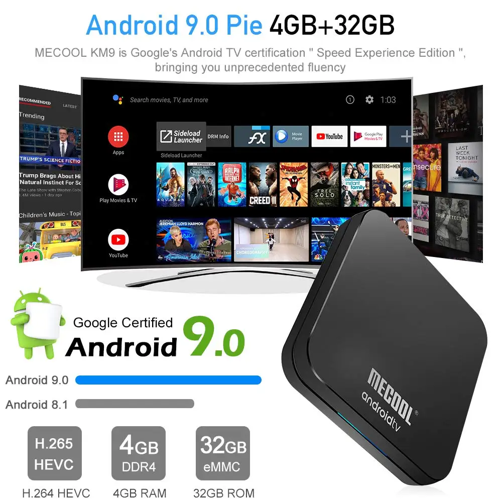 MECOOL KM9 PRO Android 9,0 tv Box Google Сертифицированный ТВ 4 Гб DRR4 32 ГБ Android 9,0 tv Box Amlogic S905X2 4K 2,4G 5G Dual Wifi BT4.0