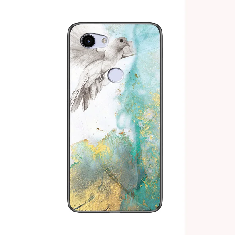 Для Google Pixel 3a XL чехол из мрамора, глянцевое закаленное стекло, Мягкий Силиконовый противоударный жесткий чехол для телефона для Google Pixel3a XL чехол - Цвет: Flying Pigeon