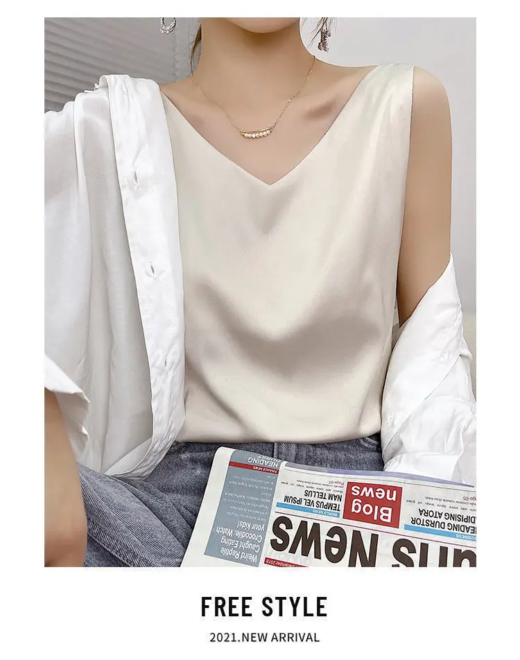 Satin Top Woman Clothes Summer White Tanks And Camis Female Vest Vintage Korean Fashion Free Shipping Sexy Born Sweet Plus Size womens cami