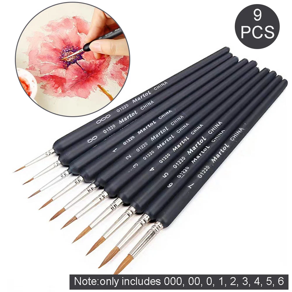 9pcs/Set Paint Brushes Wolf Hair Miniature Hook Line Pens Painting Brushes Set for Watercolor Oil Acrylic Gouache Nail Painting martol g1220 weasel paint brushes scriptliner hook line pen painting supplies 10pens set